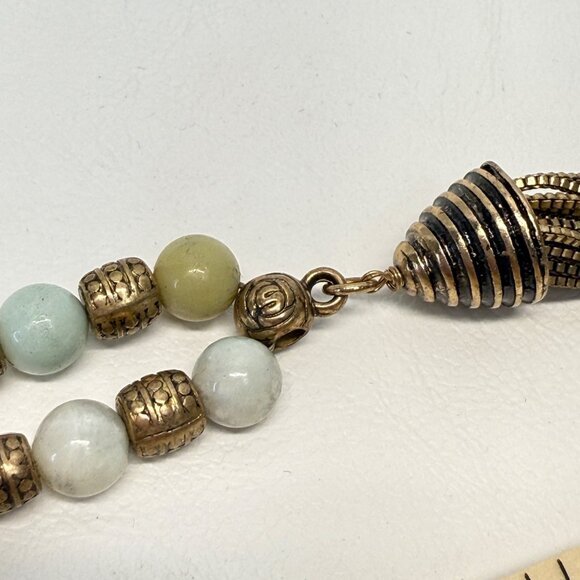 Tassel Pendant Necklace Stone Beads Brassy Gold Tone Long Length Adjustable - Picture 7 of 10